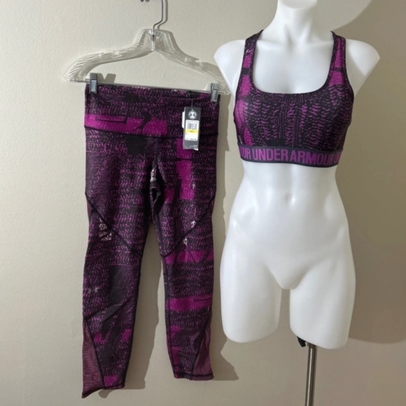 (NWT) Under Armour Gym Leggings & Sports Bra in Black/Purple, Medium
